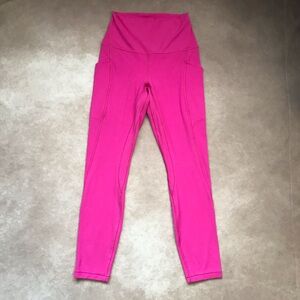 Lululemon Vibrant Pink Leggings Yoga Pants Side Pockets Thicker Fabric Size 4